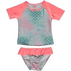 Real Love Girl's Two-Piece Rashguard Swimsuit Set - Metallic Mermaid 4T